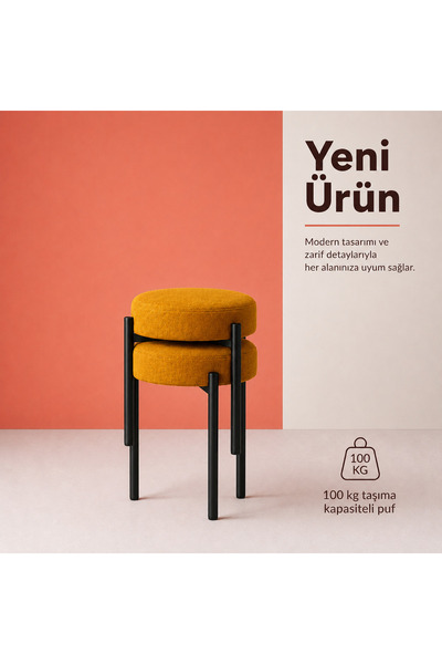 EDMONDA EV AKSESUAR 2 ADET METAL YUVARLAK PUF MUTFAK TABURESİ