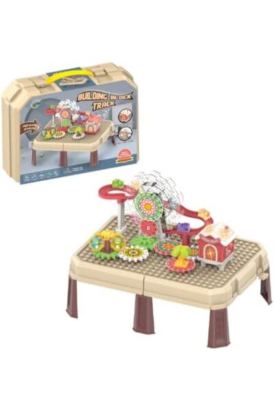 Family Center مكعبات بناء على شكل طاولة، موديل 23-2275562، مزودة بمسارات وترو...