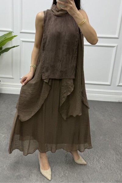 Suziş Chiffon Blouse and Skirt Set with Tie-Up Collar Detail 51393
