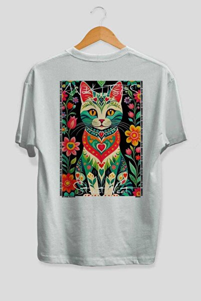 Ankhises For the Love of Cats 18 Cats Printed White Oversize T-Shirt 100% Cot...