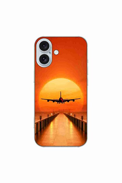 OEM Husa compatibila cu Apple iPhone 16 Silicon Gel Tpu Model Airplane Sunset