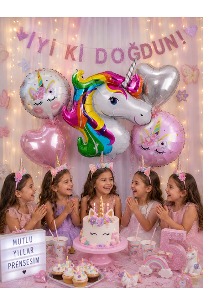 Magique Party Unicorn Temalı Folyo Balon Seti - 5li