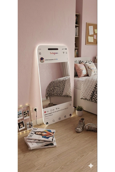 Şişecam Instagram Tasarımlı Kişiye Özel Işıklı Dekoratif Ayna – 50x100 cm – 3...