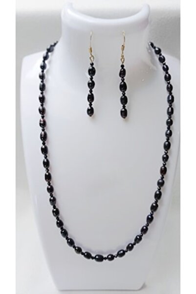 OEM Jewelry Set with Black Cultured Pearls and Sunstone, elegance and radiant...