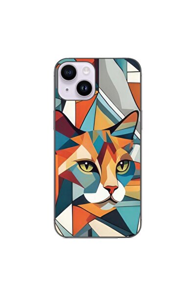 OEM Husa compatibila cu Apple iPhone 14 Silicon Gel Tpu Model Cubic Cat Art