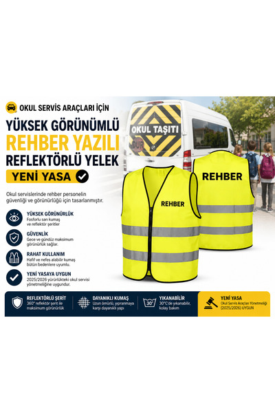 ery iş güvenliği ekipmanları Okul Servis Araçları Için Yüksek Görünümlü Rehber Yazılı Reflektörlü Yelek - Yeni Yasa