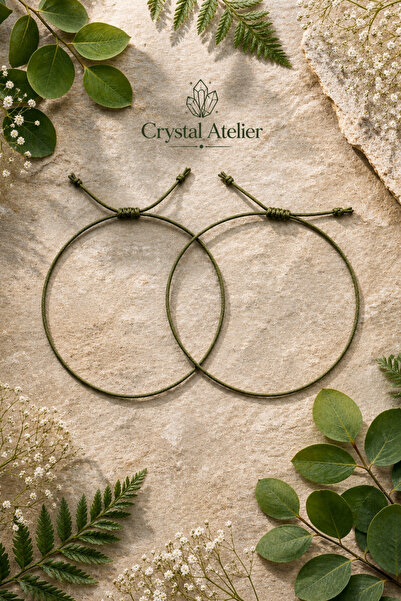 Crystal Atelier Haki Yeşil İp Makrome Şans Bilekliği Ayarlanabilir Unisex El ...
