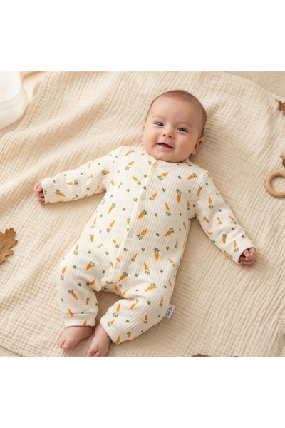 Asyaden Baby Kız Bebek Erkek Bebek Pamuklu Yenidoğan 3/9 Ay Havuç Desenli Man...