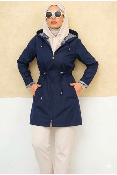 Vibeys Moda Waterproof Women's Trench Coat with Stripes Inside and Self-Lining