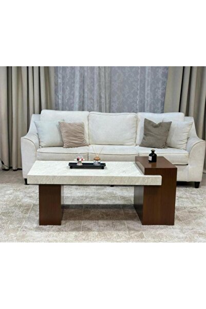 Tables Dining Table Set Brown Wood Base Marble Alternative Top with 6 Service...