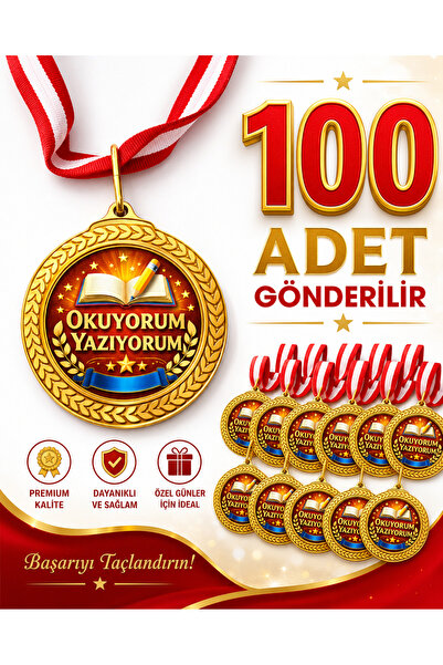 OKUYORUM YAZIYORUM ALTIN Madalya Metal | Ödül Madalyası ilkokul okuma 100 ADET