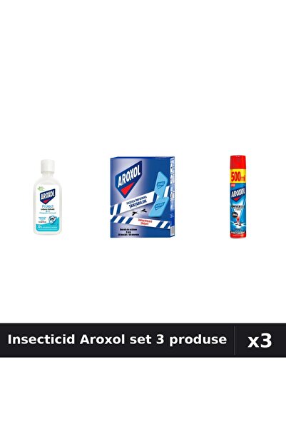 Aroxol Set 3 Insecticid - Loțiune 85ml, Pastile 30buc, Spray 500ml - Protecți...