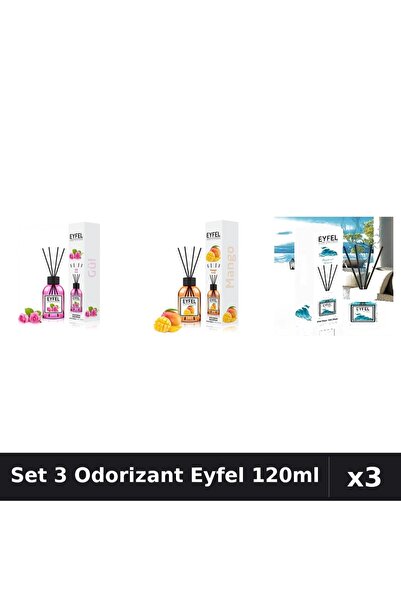 Eyfel Set 3 Odorizante Camera Betisoare, Mango, Ocean, Trandafir, 120 ml