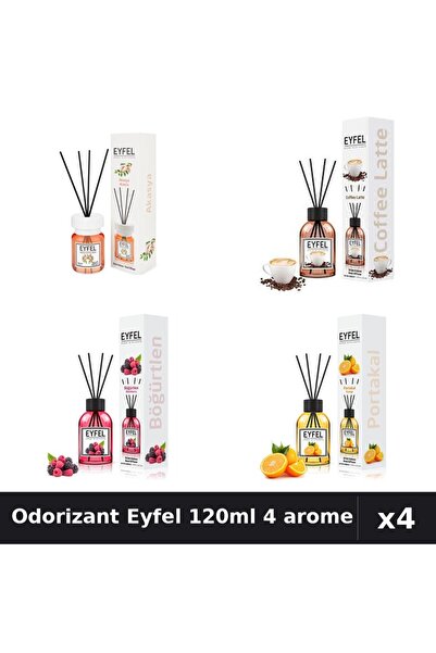 Eyfel Set 4 Odorizant Camera Betisoare 120ml - Acacia, Cafea, Fructe, Portocala