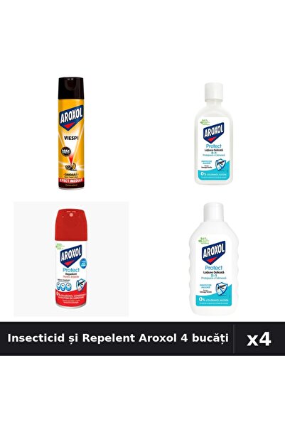 Aroxol Set 4 Insecticid și Repelent - Spray 400ml, 100ml, Loțiune 200ml, 85ml