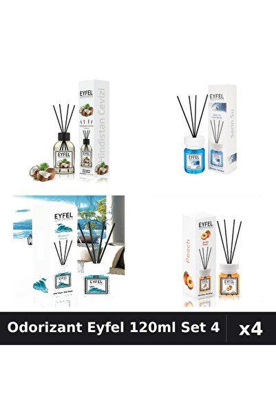 Eyfel Set 4 Odorizant Camera Betișoare 120ml - Nucă Cocos, Cool Water, Ocean,...