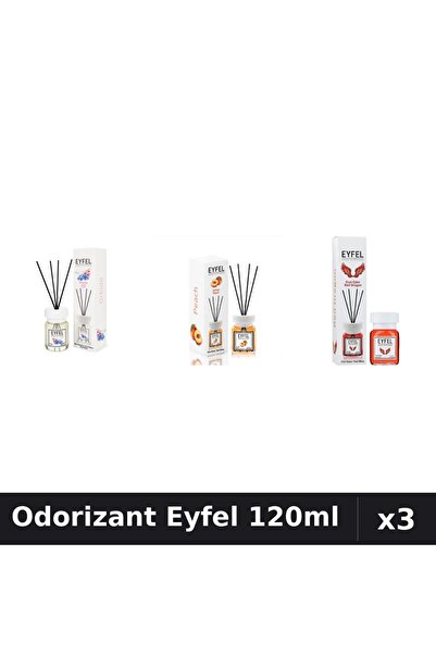 Eyfel Set 3 Odorizant Camera cu Betișoare 120ml - Orhidee, Piersică, Red Dragon