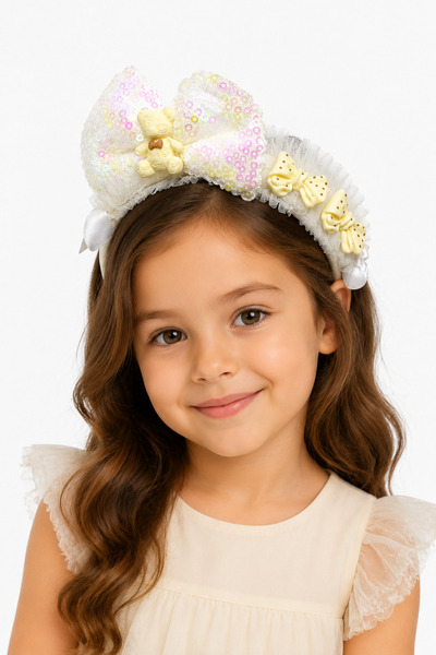 MakeWell Colorful Girl's Pink Bow Crown with Glittering Ribbon Stylish Hair C...