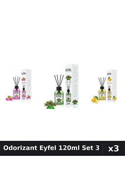 Eyfel Set 3 Odorizant Camera Betisoare 120ml - Trandafir, Pin Menta, Lamaie