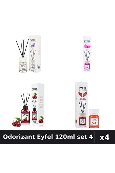 Eyfel Set 4 Odorizant Camera Betisoare 120ml - Orhidee, Bubble Gum, Cireșe, R...