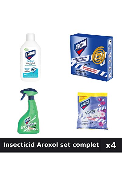 Aroxol Set 4 Insecticid - Spray 400ml, Loțiune 200ml, Spirale 10+20 buc - Pro...