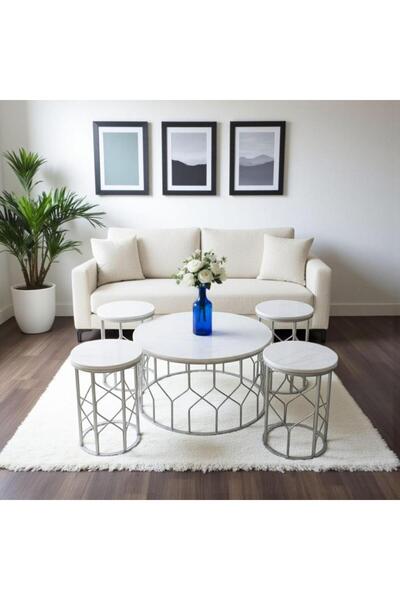 Tables طقم طاولات بديل الرخام حديد لون فضي