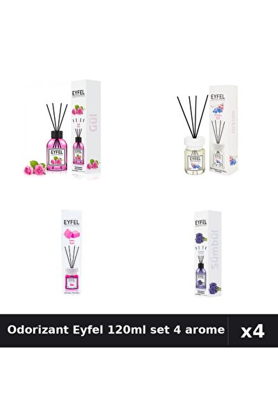 Eyfel Set 4 Odorizant Camera Betisoare 120ml - Trandafir, Orhidee, Bubble Gum...
