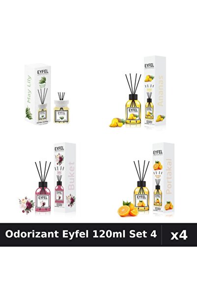Eyfel Set 4 Odorizant Camera Betisoare 120ml - Lacramioare, Ananas, Bouquet, ...