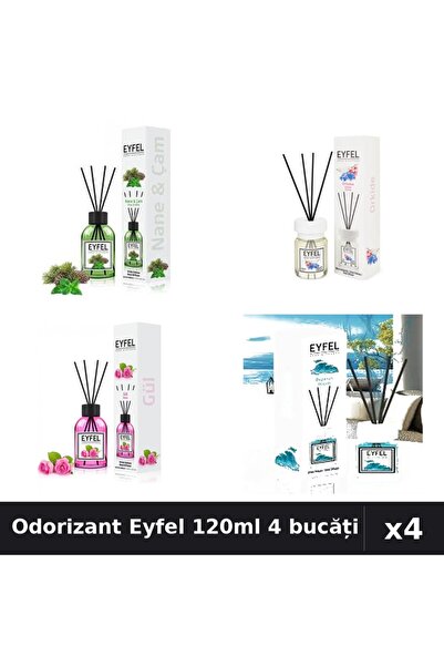Eyfel Set 4 Odorizant Camera Betisoare 120ml - Pin Mentă, Orhidee, Trandafir,...