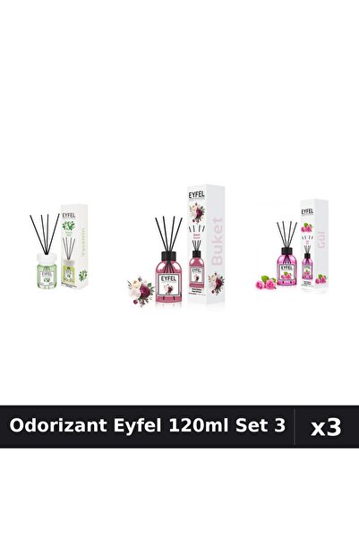 Eyfel Set 3 Odorizant Camera Betisoare 120ml - Iasomie, Bouquet, Trandafir