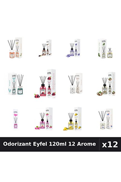 Eyfel Set 12 Odorizant Cameră Betișoare 120ml - 12 Arome Asortate, Parfum Intens