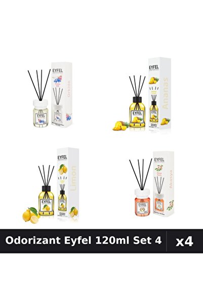 Eyfel Set 4 Odorizant Camera Betisoare 120ml - Orhidee, Ananas, Lămâie, Acacia