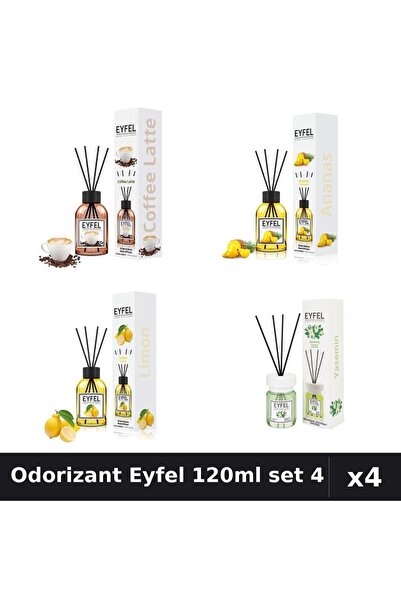 Eyfel Set 4 Odorizant Camera Betisoare 120ml - Cafea, Ananas, Lamaie, Iasomie