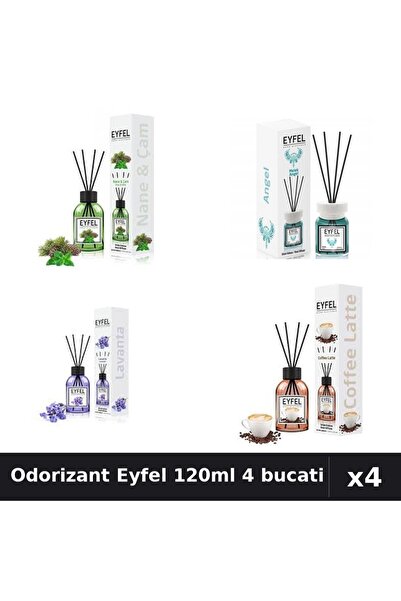 Eyfel Set 4 Odorizant Camera Betisoare 120ml - Angel, Lavanda, Cafea, Pin Menta
