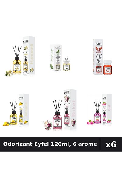 Eyfel Set 6 Odorizante Camera Betisoare 120ml - 6 Arome Asortate, Parfum Intens