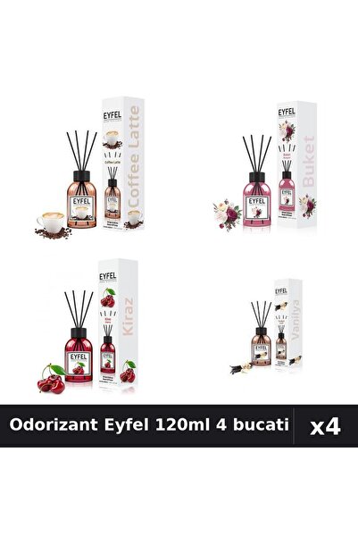 Eyfel Set 4 Odorizant Camera Betisoare 120ml - Cafea, Bouquet, Cirese, Vanilie