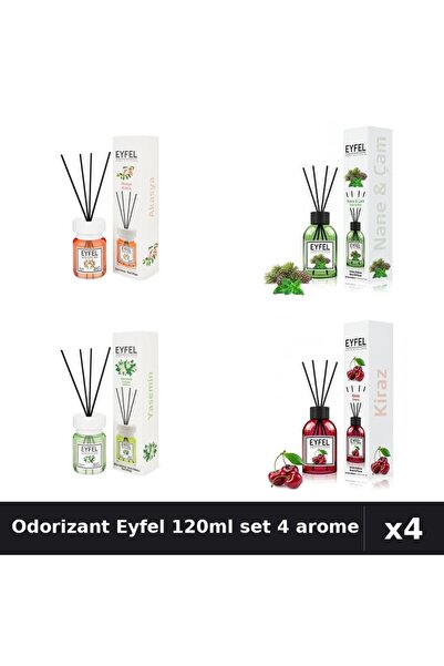 Eyfel Set 4 Odorizant Cameră Bețișoare 120ml - Acacia, Cireșe, Iasomie, Pin M...