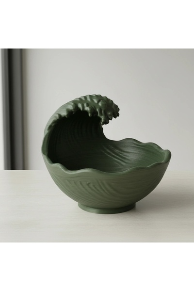 OEM Bol Decorativ Versatil Forma Val Oceanica - Olive green compozit fibra de...