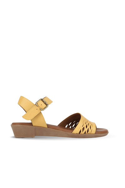 BUENO Yellow Leather Women's Wedge Heeled Sandals