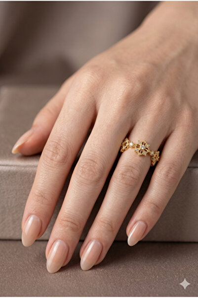PABALAS Stainless Steel Gold Snowflake Figured Adjustable Women's Ring with Z...