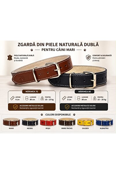 OEM Zgarda Din Piele Naturala Dublata Pentru Catei De Talie Mare