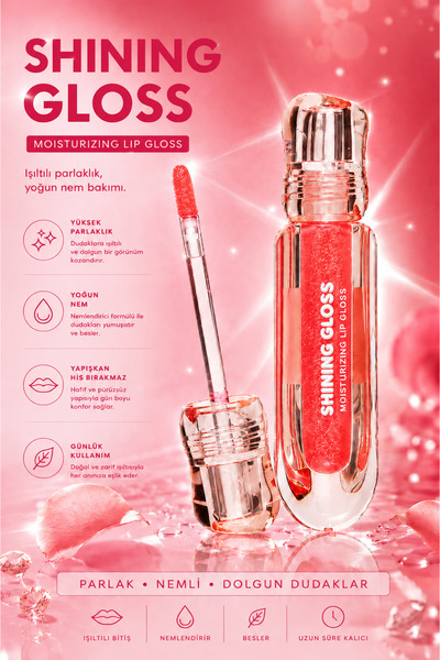 SETBEAUTY FUŞYA RENGİ SİMLİ RENKLİ DUDAK PARLATICI RUJ – SHINING LİP GLOSS 05