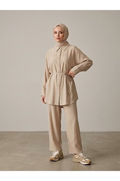 Foremia Roba Detail Strawberry Suit with Trousers-Mink