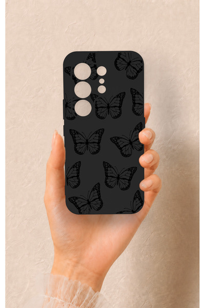 Vip Case Tecno Camon 50 4G Uyumlu Siyah Kelebek Desenli Silikon Kılıf