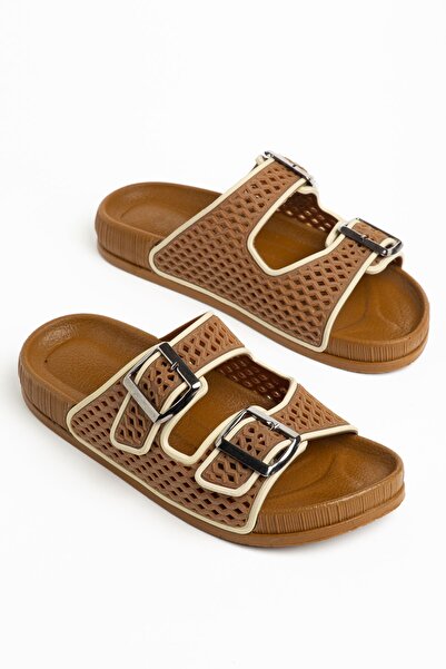Hayalimdeki Ayakkabı Wilie Women's Tan-Beige Rubber Double Buckle Poly Sole S...