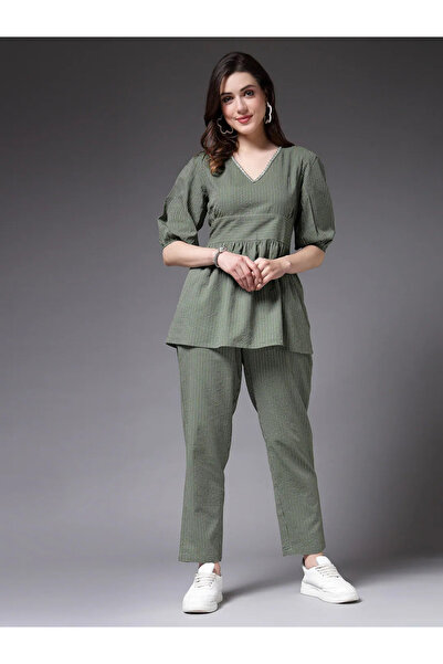 DESIQLO By Styli Green Striped Tunic and Trousers Co-ord Set