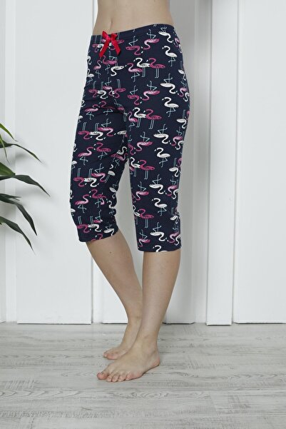 Serena Pantaloni pijama damă 3/4, bleumarin, imprimeu flamingo