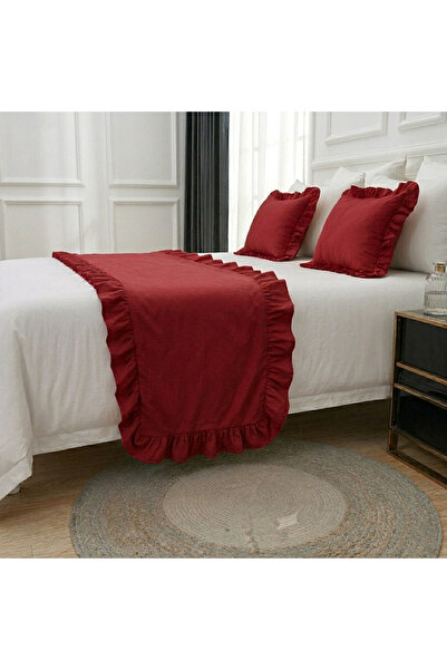 Lilza Home Fırfırlı Yatak Runner (70x250 cm) ve 2 Adet Dekoratif Kırlent Kılı...