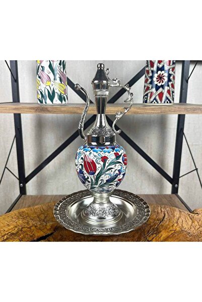 Çini Evi Iznik Tile Pitcher Set with Red Tulip and Floral Motifs
