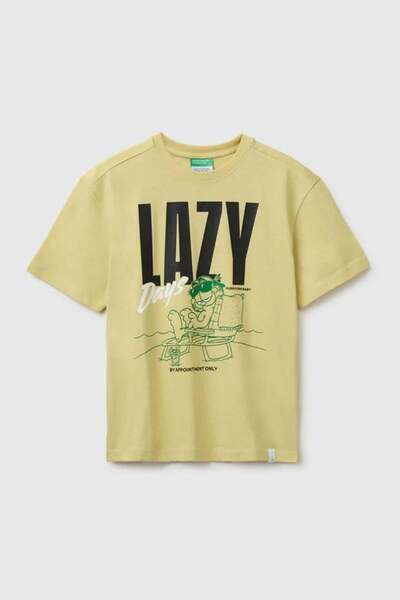 United Colors of Benetton Boy's Garfield Print Detailed Round Neck T-Shirt Ye...